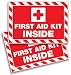 First Aid Kit Inside Signs Stickers for Home, Schools & Business – 2 Pack 10x7 Inch – Premium Self-Adhesive Vinyl, Laminated UV, Weather, Scratch, Water and Fade Resistance, Indoor & Outdoor