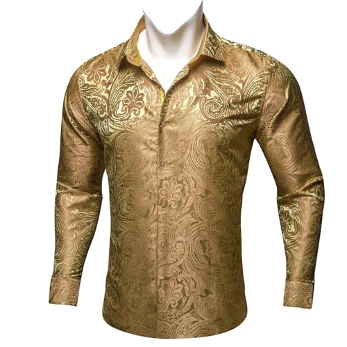 Barry.Wang Mens Western Shirts Silk Paisley Long Sleeve Button Down Dress Shirt Designer Mexico Cowboy Shirt Party Casual4