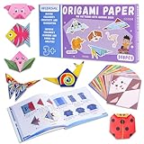 308 Sheets Origami Paper Kit for Kids Ages 5-8 8-12 with Guiding Book DIY Art and Crafts Supplies Kits for Girls and Boys Square Easy Fold Paper Travel Activities Birthday Christmas Gifts