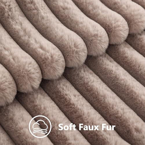 Image of decorUhome Fall Cozy Faux Fur Throw Pillow Covers 18x18 Set of 2 Decorative Soft Plush Striped Modern Farmhouse Boho Couch Pillow Cases with Velvet Back for Sofa Bed Living Room, Light Coffee