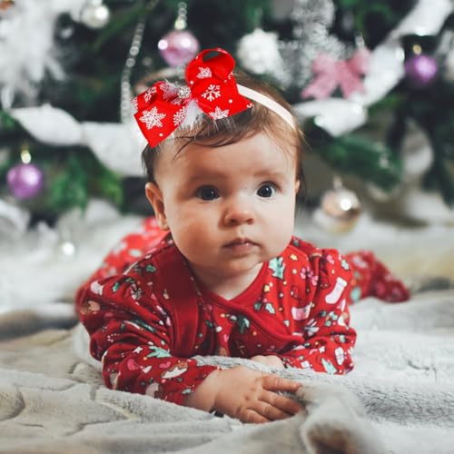 FRCOLOR 2Pcs Christmas Hair Bow Headband Cute Holiday Hair Band Xmas Party Hair Decoration Headdress for Toddlers Baby Girls Newborn Red Bows with Snowflake Hair Accessories2