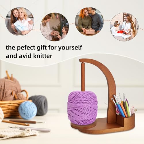 Image of Ebrima Wooden Magnetic Yarn Holder, Yarn Ball Spinner Crochet Yarn Holder for Knitting Crocheting Crochet Accessories Storage Attachment for DIY Crafts Gifts Knitting Lovers
