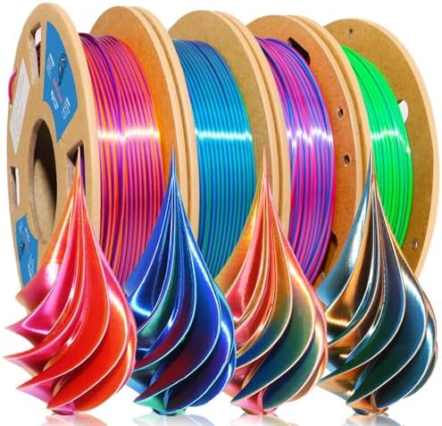 Goto Guard PLA Filament 1.75mm, Tri-Colors Rainbow 3D Printer PLA Filament Bundle, Coextrusion 3D Printing Filament with Silk PLA Color Change, 3D Printing Filament 1.75+/-0.02mm, 200g X 4 Spools