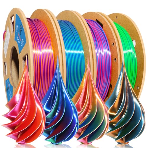 Image of Goto Guard PLA Filament 1.75mm, Tri-Colors Rainbow 3D Printer PLA Filament Bundle, Coextrusion 3D Printing Filament with Silk PLA Color Change, 3D Printing Filament 1.75+ /-0.02mm, 200g X 4 Spools