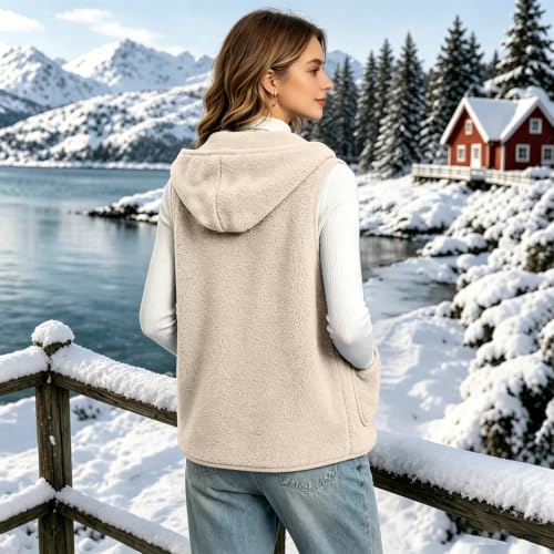 Hooded Vest Women Fleece Button Up Sleeveless Cardigan Jackets with Pockets - image 4
