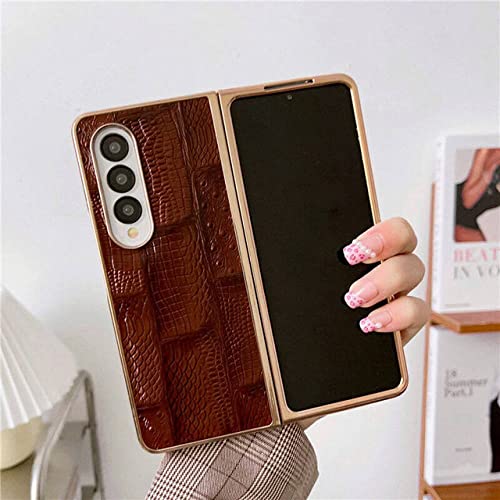 Coque en cuir pour Samsung Galaxy Z Fold 4 style vintage crocodile luxe café