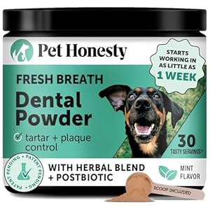Dog Breath Freshener Dental Powder for Teeth Cleaning Plaque Off, Dental Care for Dogs, Tartar Remover for Teeth with Natural Herbal Blend + Postbiotics (Mint – 30 Servings)