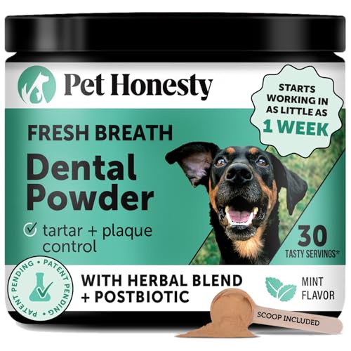 Dog Breath Freshener Dental Powder for Teeth Cleaning Plaque Off, Dental Care for Dogs, Tartar Remover for Teeth with Natural Herbal Blend + Postbiotics (Mint - 30 Servings)