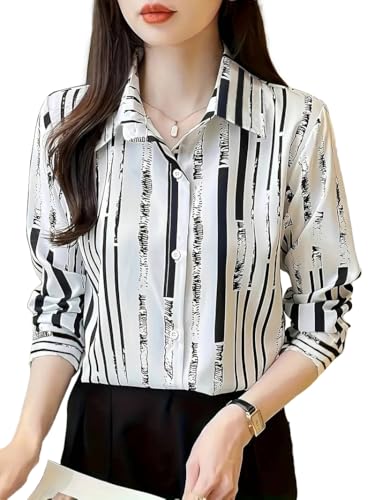 Image of TADKEE Women's V Collared Casual Stylish Long Sleeve Oversized Fit Shirt