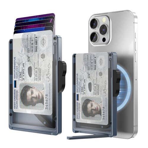 Minimalist Wallet for men, Clear ID Window, MagSafe Slim Wallet Stand,RFID Blocking,Magnetic Wallet,Pop-Up Card Case (Blue)