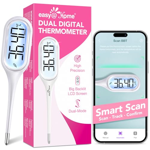 Thermometre Basal Digital pour Adultes et Bébé - Easy@Home Thermomètre Basal Médical, Rapides et Précis, Fonction Mémoire, Commutable ℃/℉, Thermomètre pour Suivi Naturel de l’Ovulation