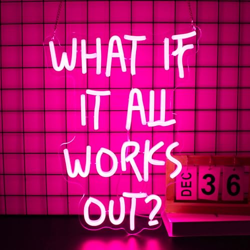 Image of Neon Sign, What If It All Works Out Neon Signs for Wall Decor - Pink Motivational LED Light for Home, Office, Room - USB Powered Light Up Sign Decorations