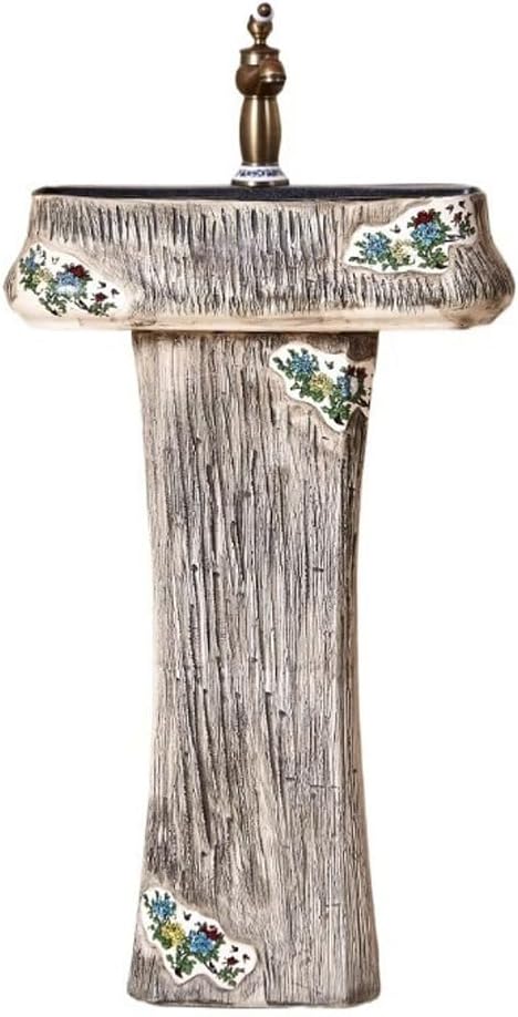 Pedestal Sinks Garden Wash Basin Balcony Art Carved Column Outdoor Bathroom Sink (A)