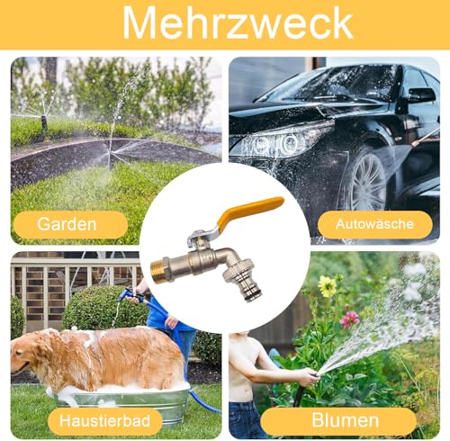 1/2 Zoll Messing Kugelhahn Gartenwasserhahn, Tropffrei Frostsicher Absperrhahn Auslaufhahn, Kugelhahn 1/2 Zoll mit Rollendichtband & Schlauchanschluss für Garten Regentonne Waschmaschine (1)