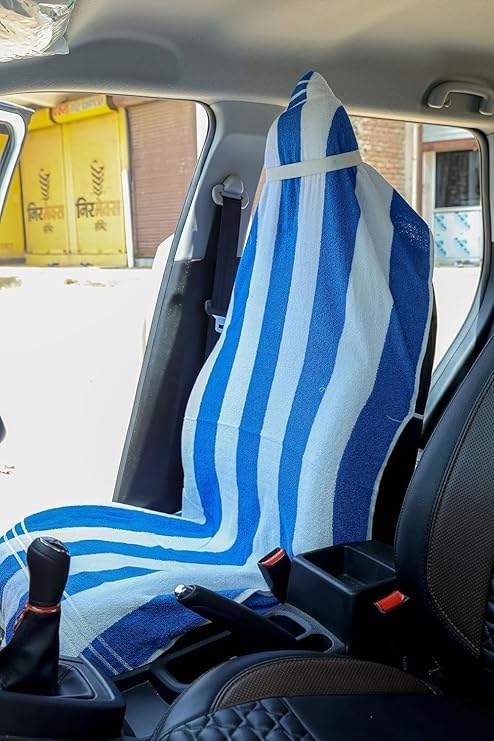 Image of Car Seat Towel Cover, Universal Size 76x152 cm, Soft and Comfortable Seat Protector for All Cars, Single Pack of 1 (1, Blue line, 30x60inc.)
