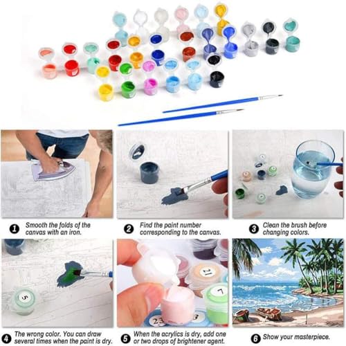 Fotasmua Kit de pintura emoldurada por números para adultos e crianças, kits de pintura acrílica fác