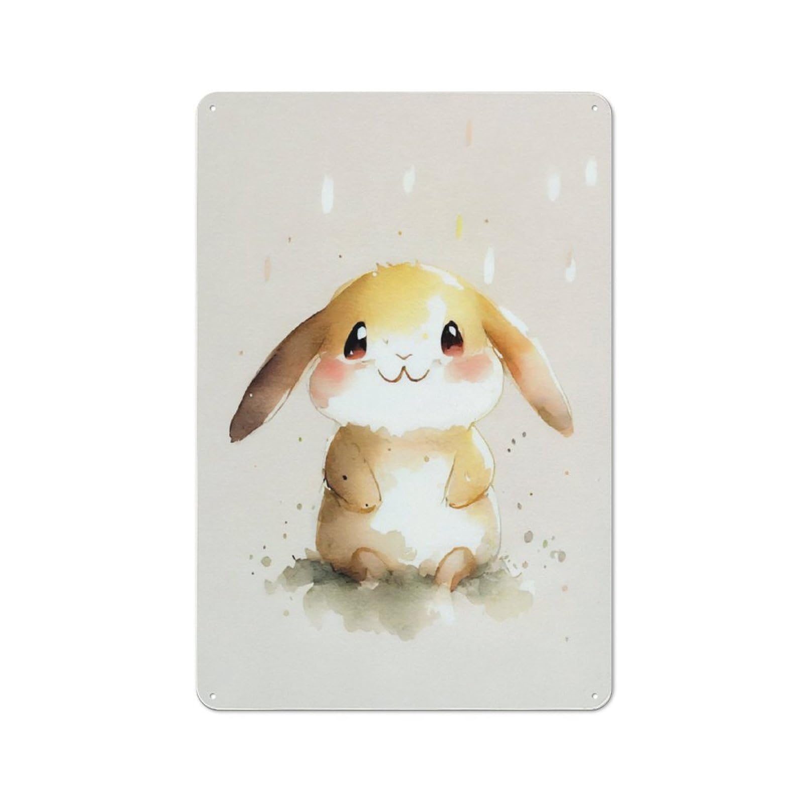 Junmoney Rabbit Cute Watercolor Vintage Tin Sign 30X20cm With For Garage Wall, Suited To People Furnishing A Garage
