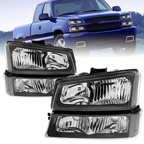 GORWARE Headlights Assembly kit Compatible with 2003 2004 2005 2006 2007 Chevrolet Silverado 1500 2500 3500 1500HD 2500HD / 2003-2006 Chevy Avalanche Headlamp Bumper Lamp Replacement