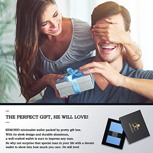 Image of SEMORID Slim Aluminum Card Holder Wallet - RFID Blocking Pop up Minimalist Wallet for Men | Front Pocket Smart Wallet Metal Card Case | Gifts for Him (Blue)