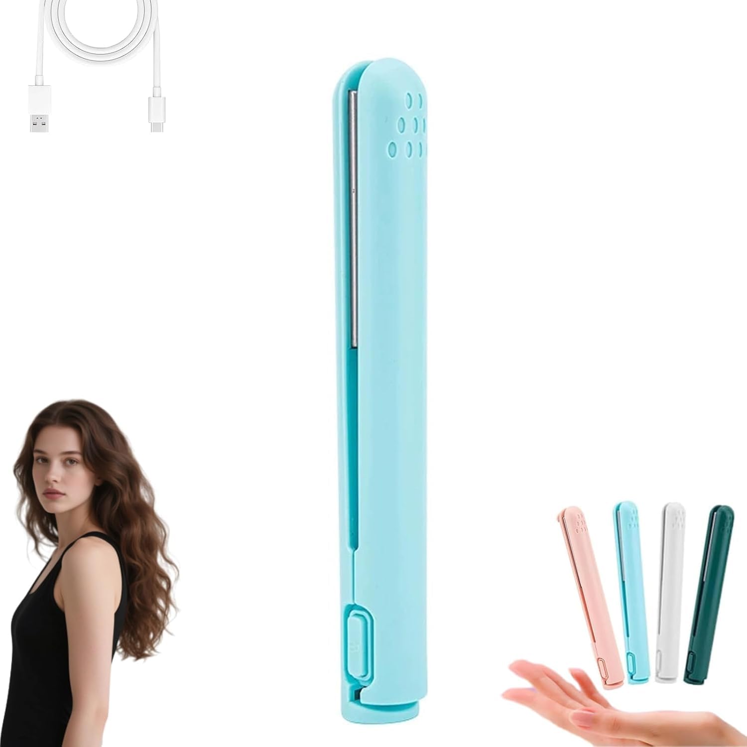 2-in-1 Mini Curling Iron Portable Travel Curl Wand Upgraded Dual Purpose Curling Wand Flat Iron Portable USB Mini