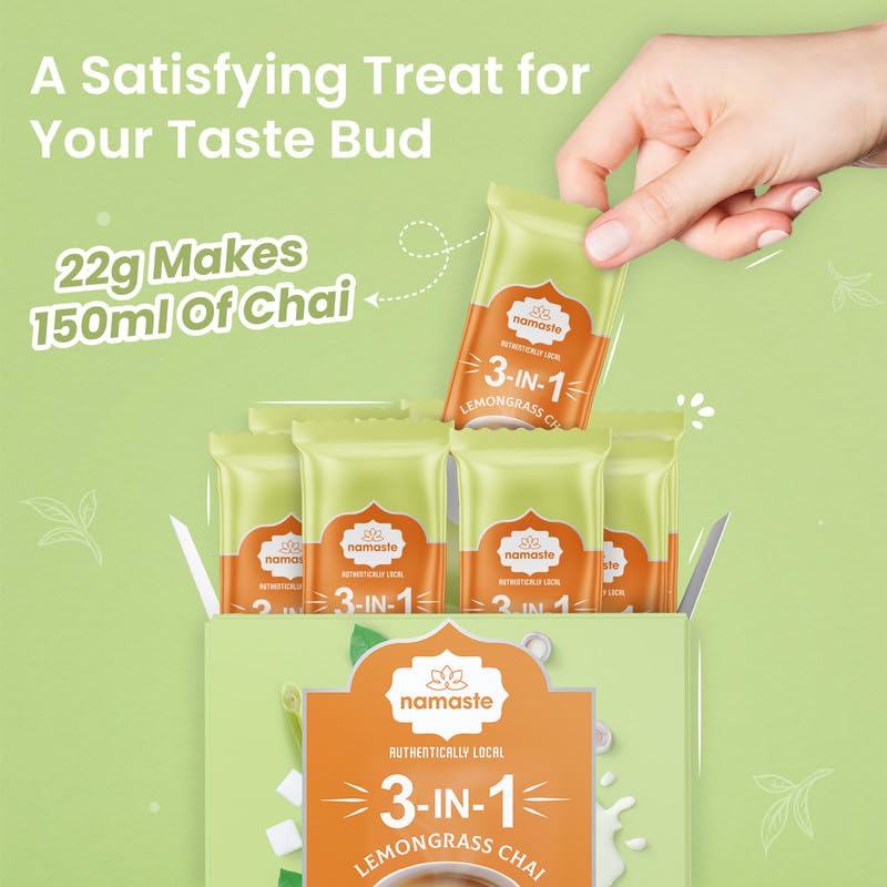 Image of Namaste Chai Instant Tea Premix Lemongrass Flavour | Assam | Milk and Sugar | Ready Mix Powder (10 Count (Pack of 1))