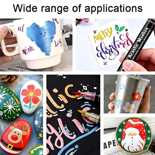 Image of Shopiable Store Dual-Tip Two-Color Metallic Acrylic Markers Set | Brush & Fine Tip | Waterproof, Quick Dry, High-Pigment Paint Pens for Rock, Glass, Wood, Canvas & DIY Crafts (12 Colors 6 Pcs)