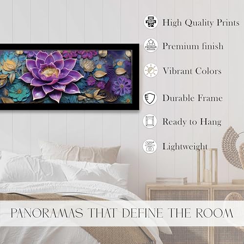 Image of PAINTINGMANTRA Blue Lotus Flower Vastu Wall Art Framed Luxury Paintings for Home Decoration, Living room, Bedroom and Office Decoration (99x38 CM)