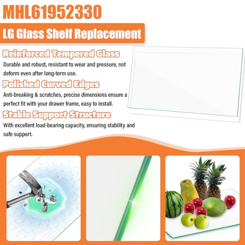 Image of Upgraded MHL61952330 Refrigerator Glass Shelf Compatible with LG Fridge Glass Shelf Replacement Parts LBC24360ST LFC24770ST LDCS24223S Shelves Kenmore Refrigerator Crisper Drawer Cover Tempered Glass
