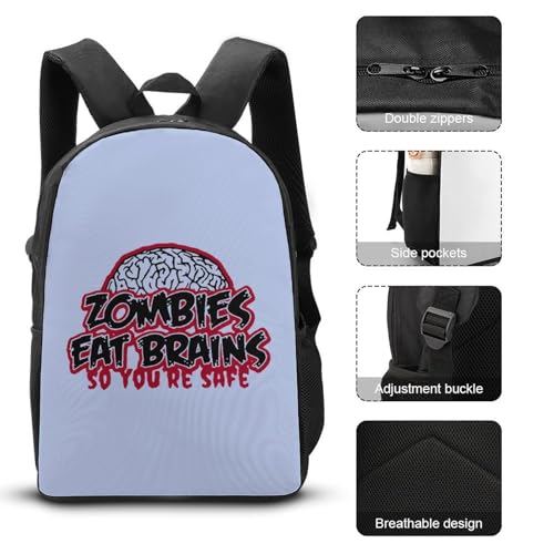 Zombies Eat Brains Classic Backpack Lunch Bag Pencil Case 3 Piece Set Travel Daypack3