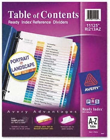 Avery : Ready Index Contemporary Table of Content Divider, Title: A-Z, Multi, Letter -:- Sold as 2 Packs of - 1 - / - Total of 2 Each