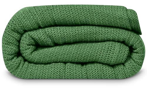 Linteum Textile Supply Leno Weave Hunter Green Blanket, Queen 100% Cotton, Lightweight, Warm, Extra-Fluffy, Premium and Durable Soft & Cozy Bed Blanket for Bed, Couch, Sofa Throw for All Season