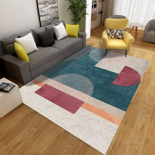 Tapis de salon vert manga géométrique confortable et lavable