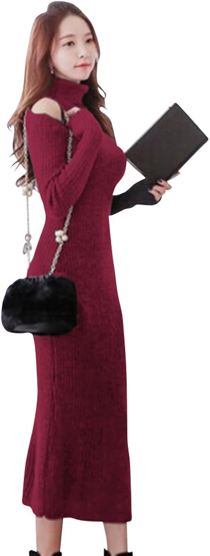 Amazon Co Jp ヒルズモード Hillsmode マキシ丈ワンピース レディース ニット マキシワンピース タートルネック ニットワンピース M L サイズ 大きいサイズ 服 ファッション小物