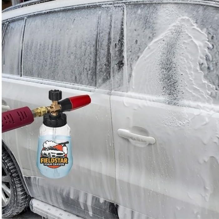 Image of Fieldstar Car Pressure Washer Gun with Transparent Foam Cannon | Heavy Duty Car Wash Foam Gun with 1 /4 inch Quick Connector & 1L Bottle | Compatible with STARQ,Vantro, Aimex,Shakti, iBELL
