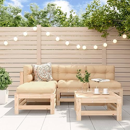 Festnight Conjunto Sofá Jardin Exterior de Madera con Cojines 5 Pzas-Type-30, Muebles de Jardín, Muebles Salón Jardín Modular, Muebles de Exterior, Muebles de Terraza Pino Natural