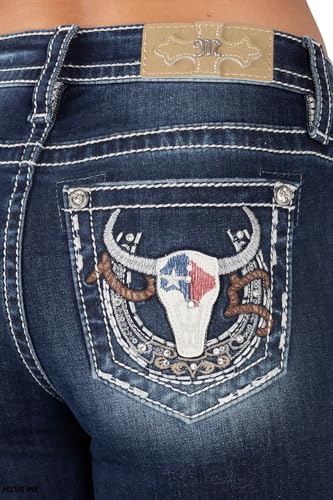 Miss Me Women's Western Lone Star Longhorn Mid-Rise Bootcut Jeans3