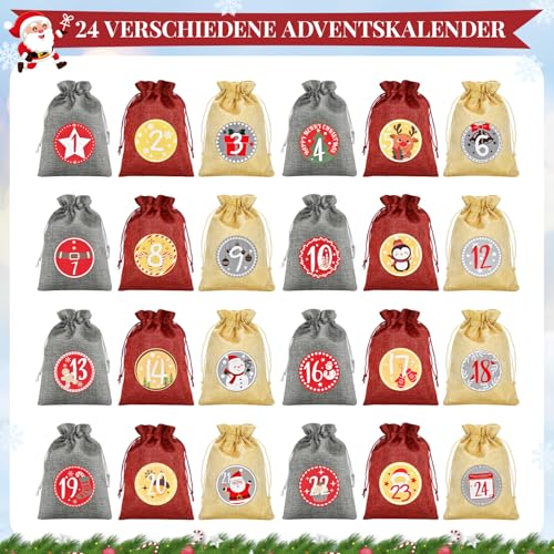 Alintor Groß Adventskalender zum Befüllen, 24 Weihnachtskalender Säckchen zum Befüllen, Adventskalender 2026 (Zahlen-Design)