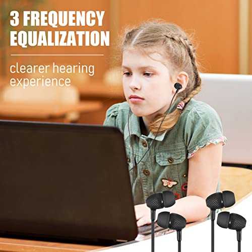 Image of Macarrie 200 Pack Earbuds Bulk Earphones 3.5 mm Classroom Headphones for Adult Assorted Colors Earbud Wired Earphone Without Mic for Adult Office Home Individually Bagged(Black)