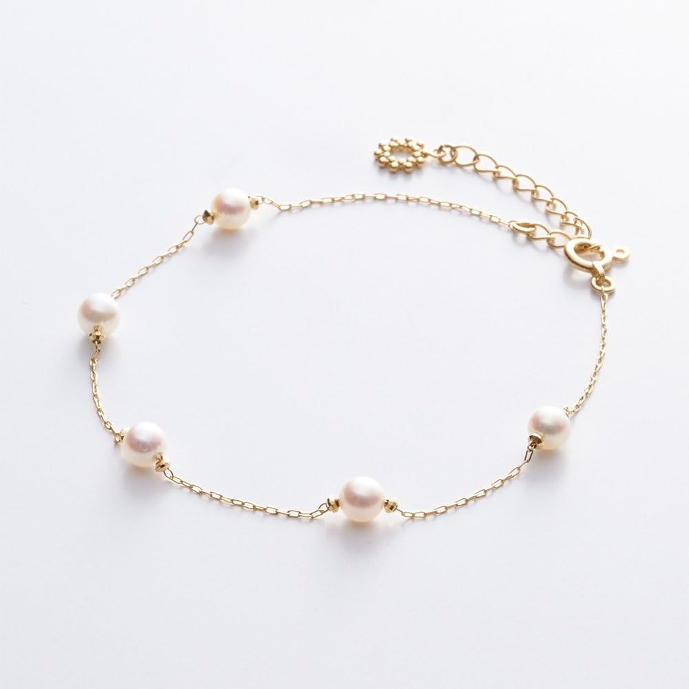 Moon Label Japanese 4.0mm Akoya Cultured Pearl Bracelet for Women with 18K Yellow Gold | Elegant Design Excellent Gift | Pearl Bracelet - Image 3