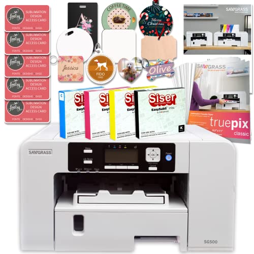 Sawgrass UHD SG500 Sublimation Printer Starter Bundle with Easysubli Inks, Sublimation Paper, Blanks Set, Designs, Exclusive Content