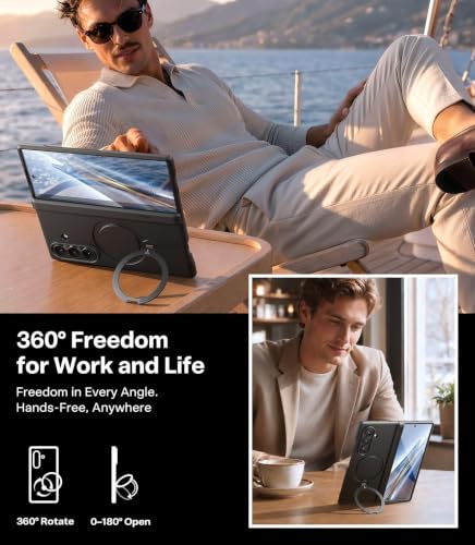 Image of TORRAS Q3 Spin for Samsung Galaxy Z Fold 8 Ultra 5G Case, 360 Magnetic Kickstand, Compatible with MagSafe, Hinge Protection, Shockproof Back Cover with 2 Screen Protectors, Black
