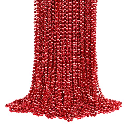 YAXINRUI 72 PCS Red Bead Necklace Red Mardi Gras Beads Christmas Necklaces 33 Inch Round Valentine Beaded Necklaces for Mardi Gras Christmas Valentine Festive Events Party Favors