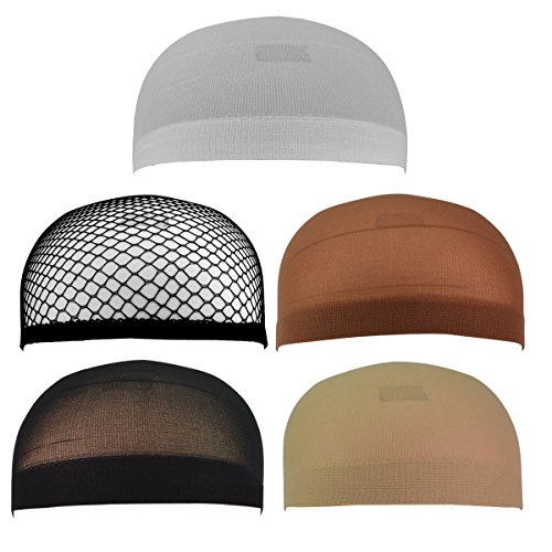Jmkcoz 5 Pack Wig Caps Nylon Net Mesh Wig Cap One Size Elastic Stretchy Close End Hair Styling Accessories Unisex for Women and Men