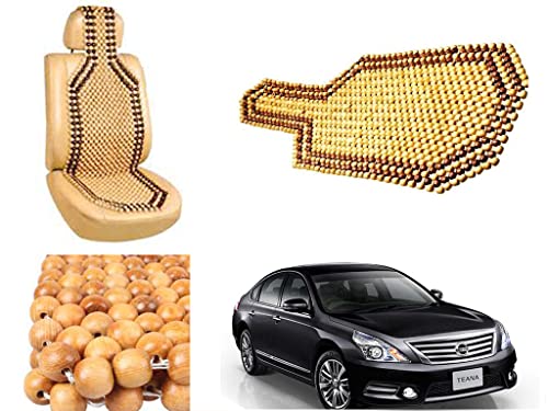 Image of Car Bead Seat Wooden Beads Cushion Cover Pad for Nissan Teana, Acupressure Sitting Seat Cover | Cream Color - Pack of 1