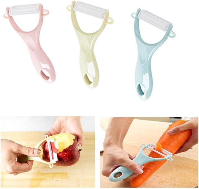 Ywoworld Peelers for Kitchen, Ceramic Blade Peelers for Fruit, Potato,Sharp, Not Rusty Vegetable Set of 3-Pink/Blue/Green