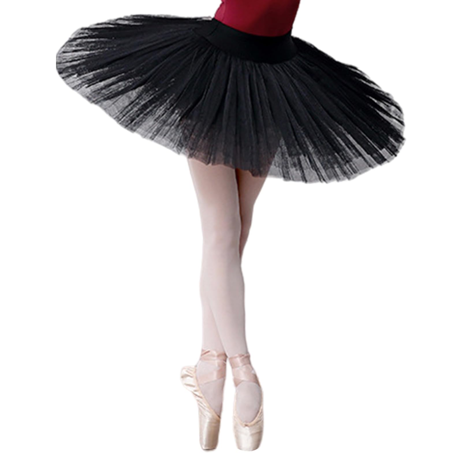 Falda tutú de tul con cintura elástica de 7 capas, falda de ballet para panqueques, bragas integradas para entusiastas del cosplay, falda tutú de panqueques, Negro, M