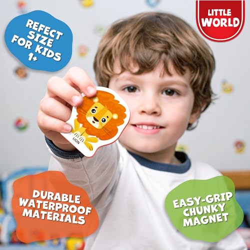 Little World 25 Fridge Magnets for Kids 1-3 years – Safe, Durable, Waterproof, Foam Magnetic Animals for Toddlers with Colorful Gift Box, Non-Toxic Zoo Wild Animal Magnets for Children and Babies