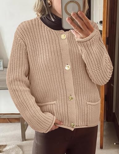 Image of PRETTYGARDEN Cardigan Sweaters for Women 2026 Trendy Oversized Knit Chunky Button Cardigans Fall Winter Outfits with Pockets