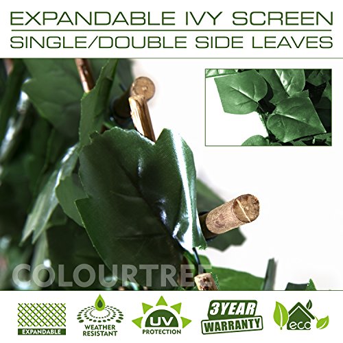 Colourtree Expandable Rectractable Faux Artificial Ivy Trellis Hedge Fence Screen Privacy Screen Wall Screen - Commercial Grade 150 Gsm - Heavy Duty - 3 Years Warranty (2, Double Sided Leaves) #TOP4