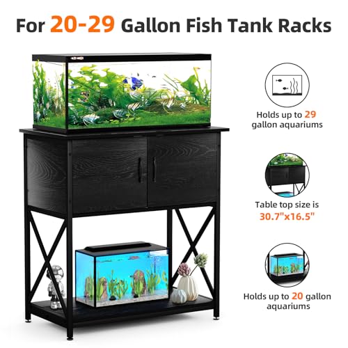 20-29 Gallon Aquarium Stand, Metal Stand Fish Tank Rack with Accessories Storage Cabinet for Aquarium Reptile/Turtle/Fish Terrariums Table 16.5 x 30.7 x 31.8 Inches 330 LBS (Black)